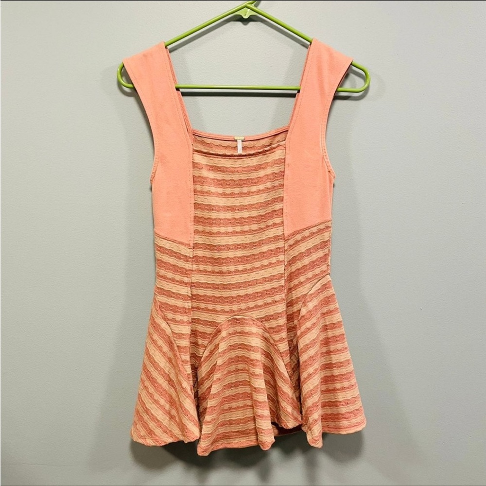 Free people! Pink and tan/beige striped thick strap tank top size XS!